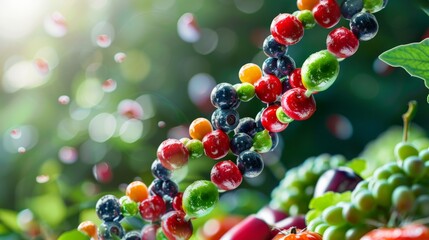 genetically modified agriculture conceptualizes fruits and vegetables as a strand of DNA generative ai