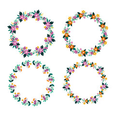 vector hand drawn spring floral frame concept set