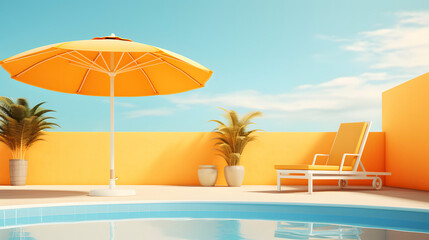 Digital yellow tone water swimming pool with a sun umbrella scene abstract graphic poster web page PPT background