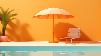 Digital yellow tone water swimming pool with a sun umbrella scene abstract graphic poster web page PPT background
