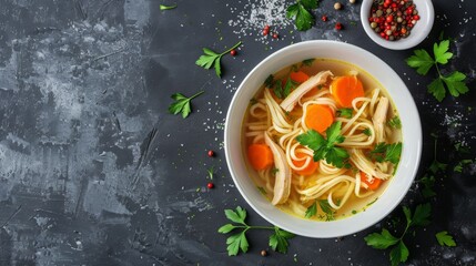 Bowl of soup with noodles and carrots