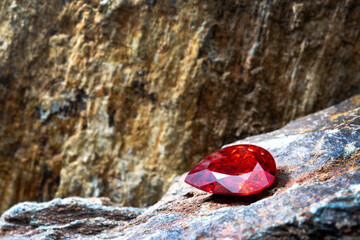 Natural Red Ruby gemstone, Jewel or gems on stone, close up shot
