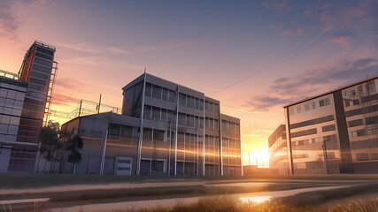 Fototapeta na wymiar 夕暮れの工業地帯_2（industrial area at sunset_2）