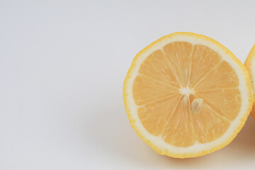 Lemon fruit on white background. Organic Natural summer tropical fruit. Minimal background with blank space to placed your design or packaging mockups