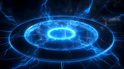 Obraz premium Digital technology blue glowing circle scene abstract graphic poster web page PPT background