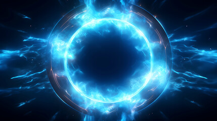 Obraz premium Digital technology blue glowing circle scene abstract graphic poster web page PPT background