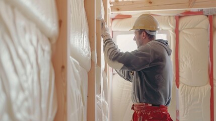 worker treats the walls with foam generative ai