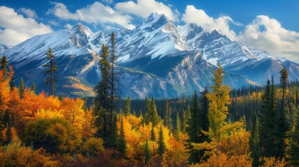 Mountain range with trees and few clouds