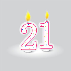 Candles form twenty one. Coming-of-age celebration. Polka dot festivity. Vector illustration. EPS 10.