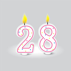 Birthday candles number twenty-eight. Festive atmosphere creator. Youthful and vibrant decoration. Vector illustration. EPS 10.