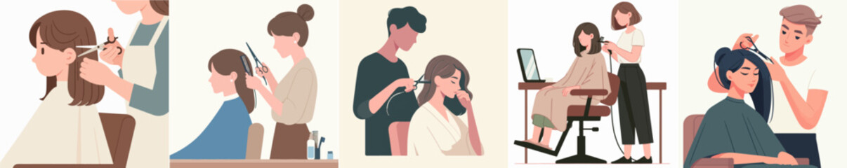 Vector set of people shaving in flat design style