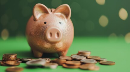 Piggy bank with coins on colorful background generative ai - obrazy, fototapety, plakaty