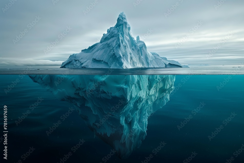 Poster a large ice block is floating in the ocean. business concept
