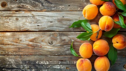 Ripe peaches on wooden table