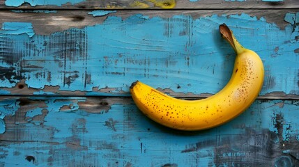 A ripe banana resting on a blue surface