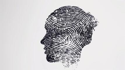 A black and white drawing of a face with a fingerprint