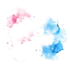 Pastel pink and blue watercolor paint blotches on transparent background.