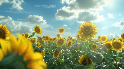 Sunflower field with blue sky generative ai
