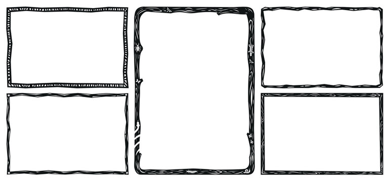 Set of fun frames in the woodcut style of the northeastern cordel. Vector illustration.eps