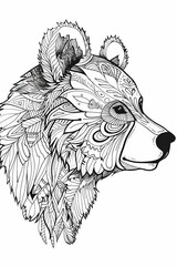 black and white line drawing of a cute animal, coloring book 