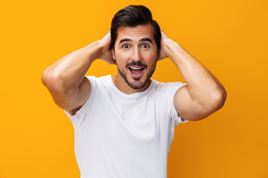 T-shirt man template white space lifestyle studio portrait clothing mockup shirt background casual copy