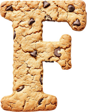 letter F made of chocolate chips isolated on white background