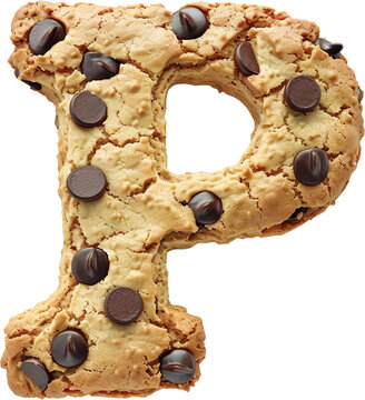 letter P made of chocolate chips isolated on white background