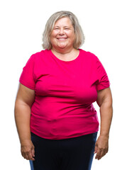 Senior plus size caucasian woman over isolated background with a happy and cool smile on face. Lucky person.