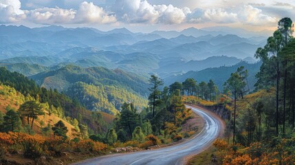Fototapeta premium Curving mountain road through forest