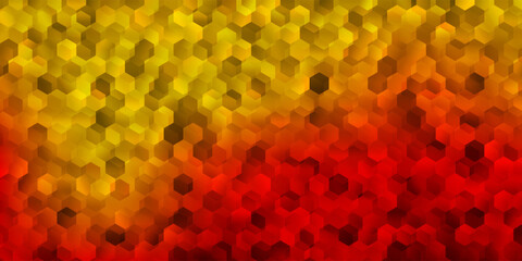 Dark red, yellow vector background with hexagonal shapes.