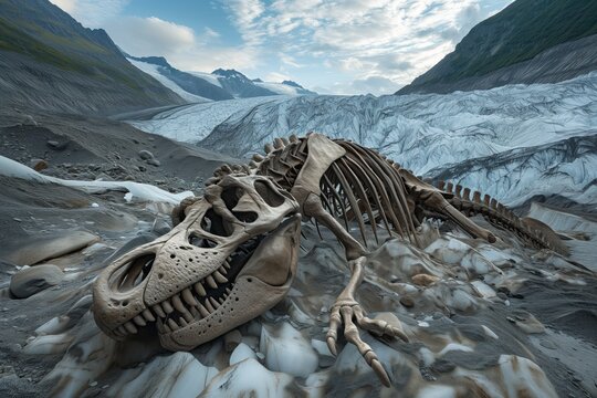 dinosaur skeleton on the seashore