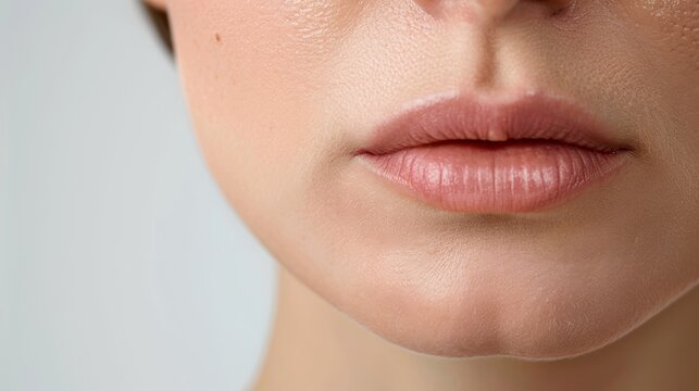 A crease between pursed lips indicating tension and apprehension. .