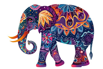 Colorful Indian style elephant in mandala style, transparent background