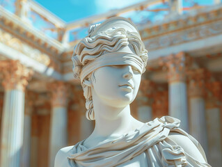 A Themis statue sculpted from white marble presides over the square her blindfold a testament to impartiality guiding the laws of the land with dignity.