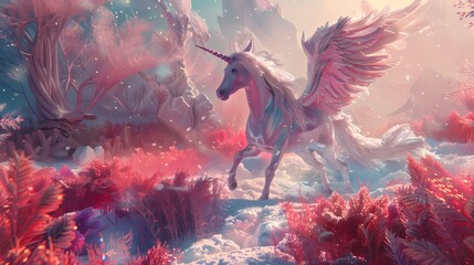 Digital ice sculptures and pegasus ice scenes poster background - obrazy, fototapety, plakaty