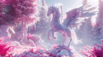 Digital ice sculptures and pegasus ice scenes poster background - obrazy, fototapety, plakaty