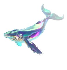 Obraz na płótnie Canvas an iridescent glass whale against a white background in pastel colors, simple clip-art-style drawing, illustration made with Generative Ai
