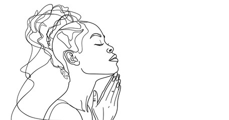 A simple drawing of a woman with his hands clasped in prayer. The lines flow elegantly and convey both strength and calm - 781707231