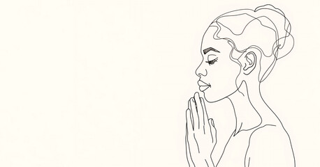 A simple drawing of a woman with his hands clasped in prayer. The lines flow elegantly and convey both strength and calm