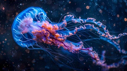 Digital underwater world blue jellyfish poster background