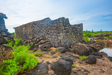 Stone houses and stone piles in the ancient salt fields of Yanding, Danzhou, Hainan, China