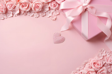 Mothers day background with pink roses and present