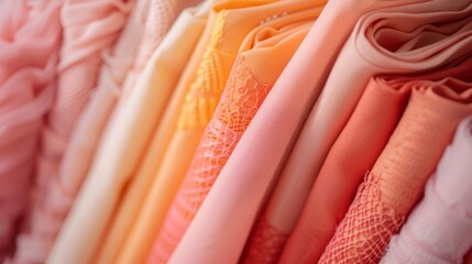 variety of fabrics with a coral and peach color palette. generative ai