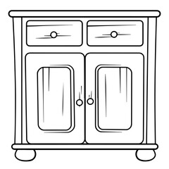 Vector outline icon of a wooden cabinet for furniture designs.