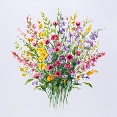bouquet of wild flowers isolated on a white background