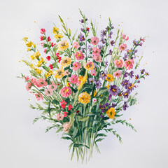 bouquet of wild flowers isolated on a white background