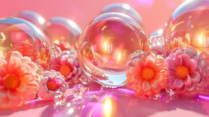 Digital pink balloon glass flower poster web page PPT background