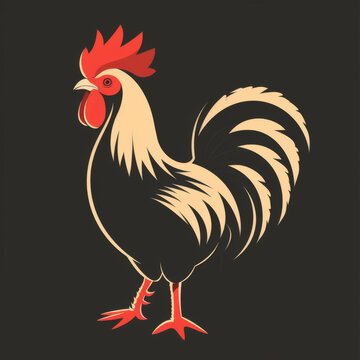 recommend clip art: A stylized silhouette of an elegant rooster standing proudly on a dark background, with a minimalist design.