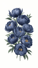 bunch of flowers, blue peony flower bouquet on white background