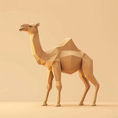 A minimalist camel illustration with a geometric design on a soft beige background, invoking a sense of calm.